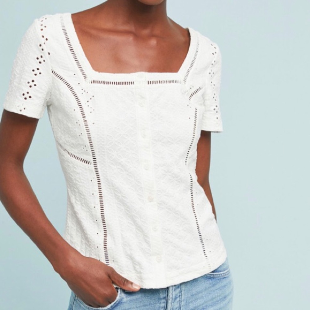 Anthropologie aurora eyelet top white with buttons